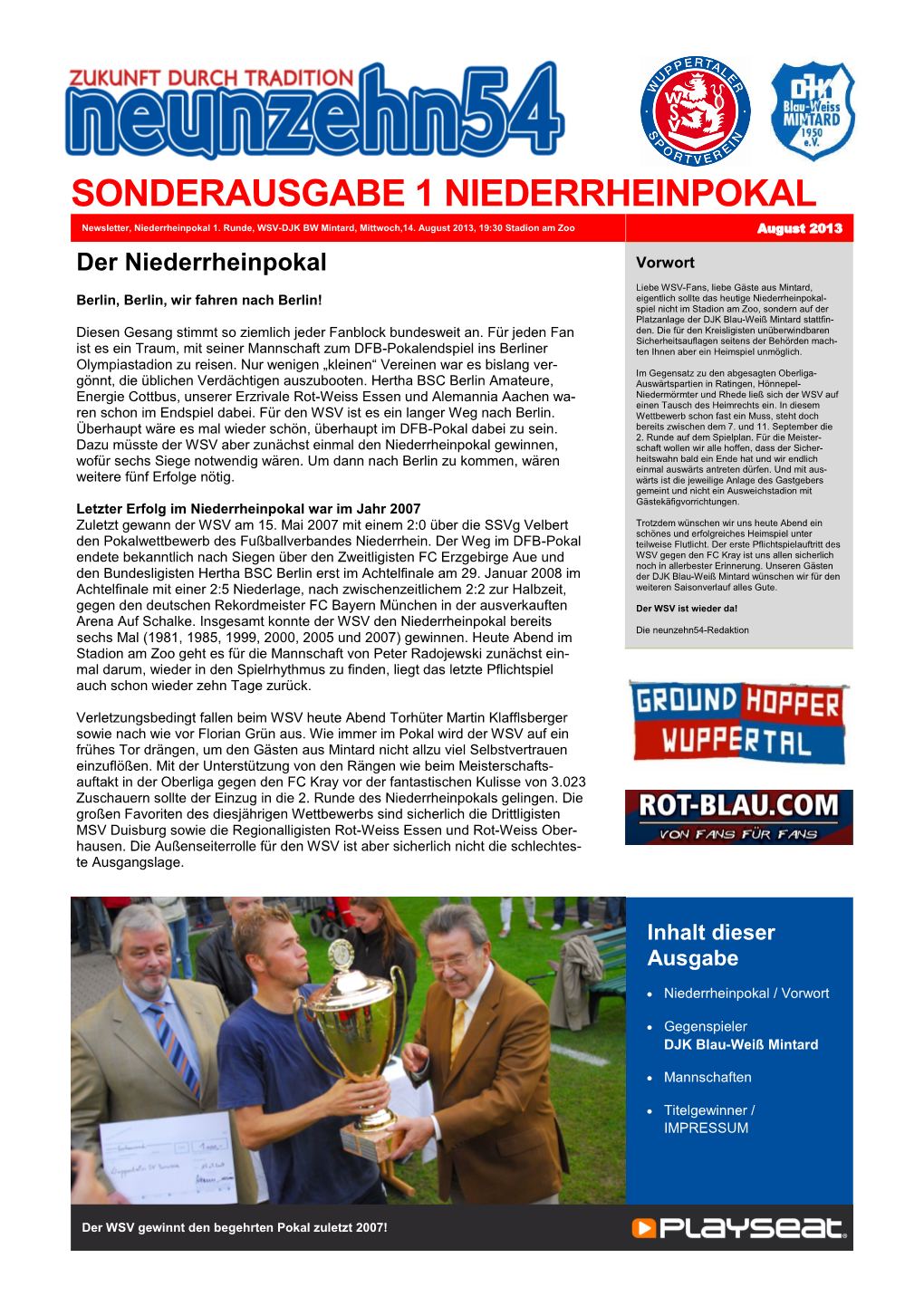 SONDERAUSGABE 1 NIEDERRHEINPOKAL Newsletter, Niederrheinpokal 1