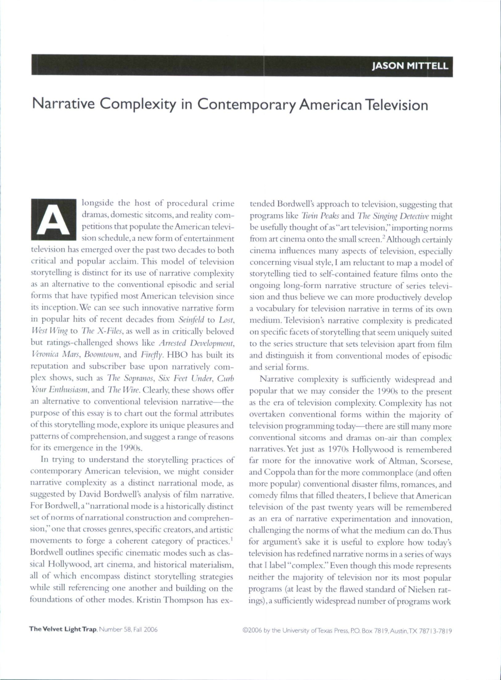 Narrative Complexity in Contemporary American Television