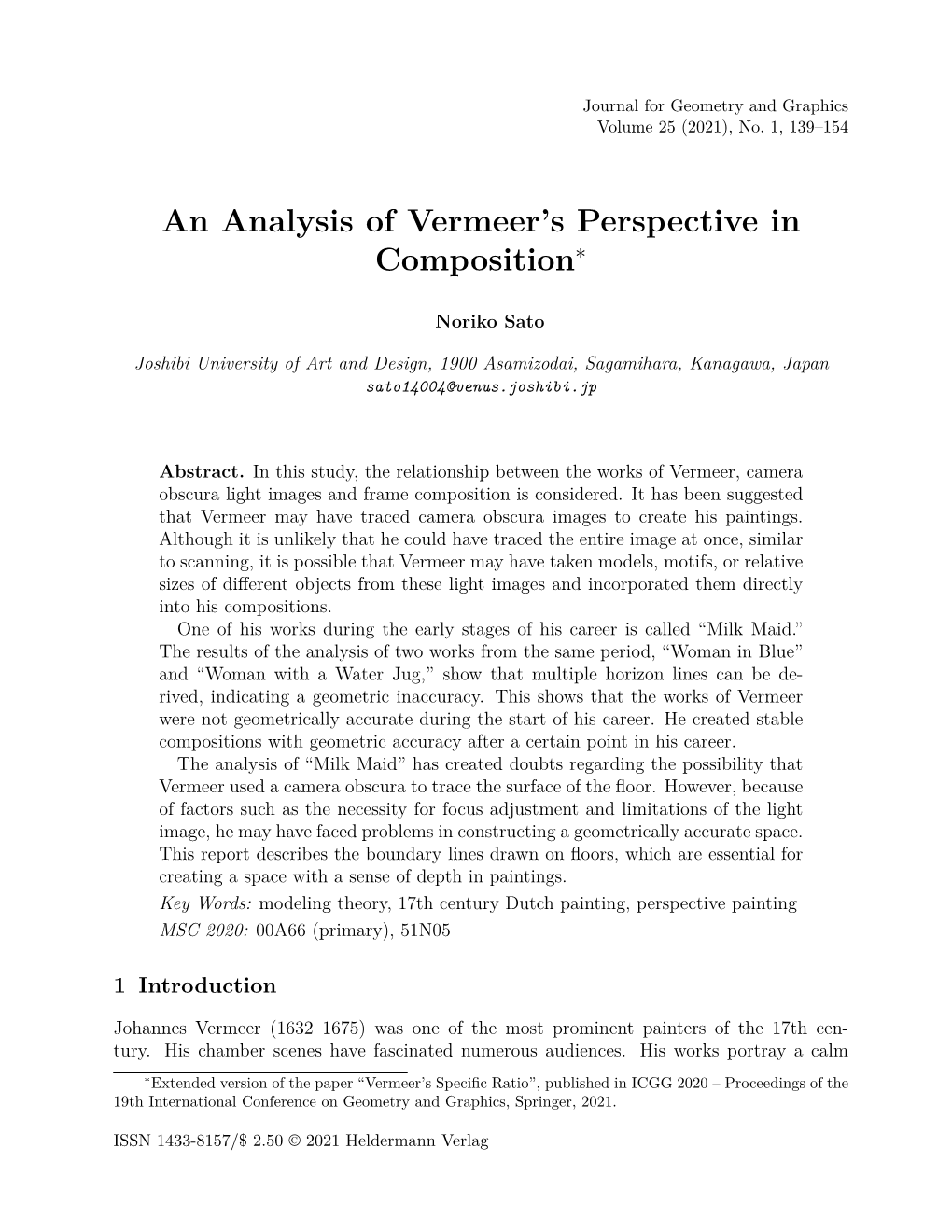 An Analysis of Vermeer's Perspective in Composition