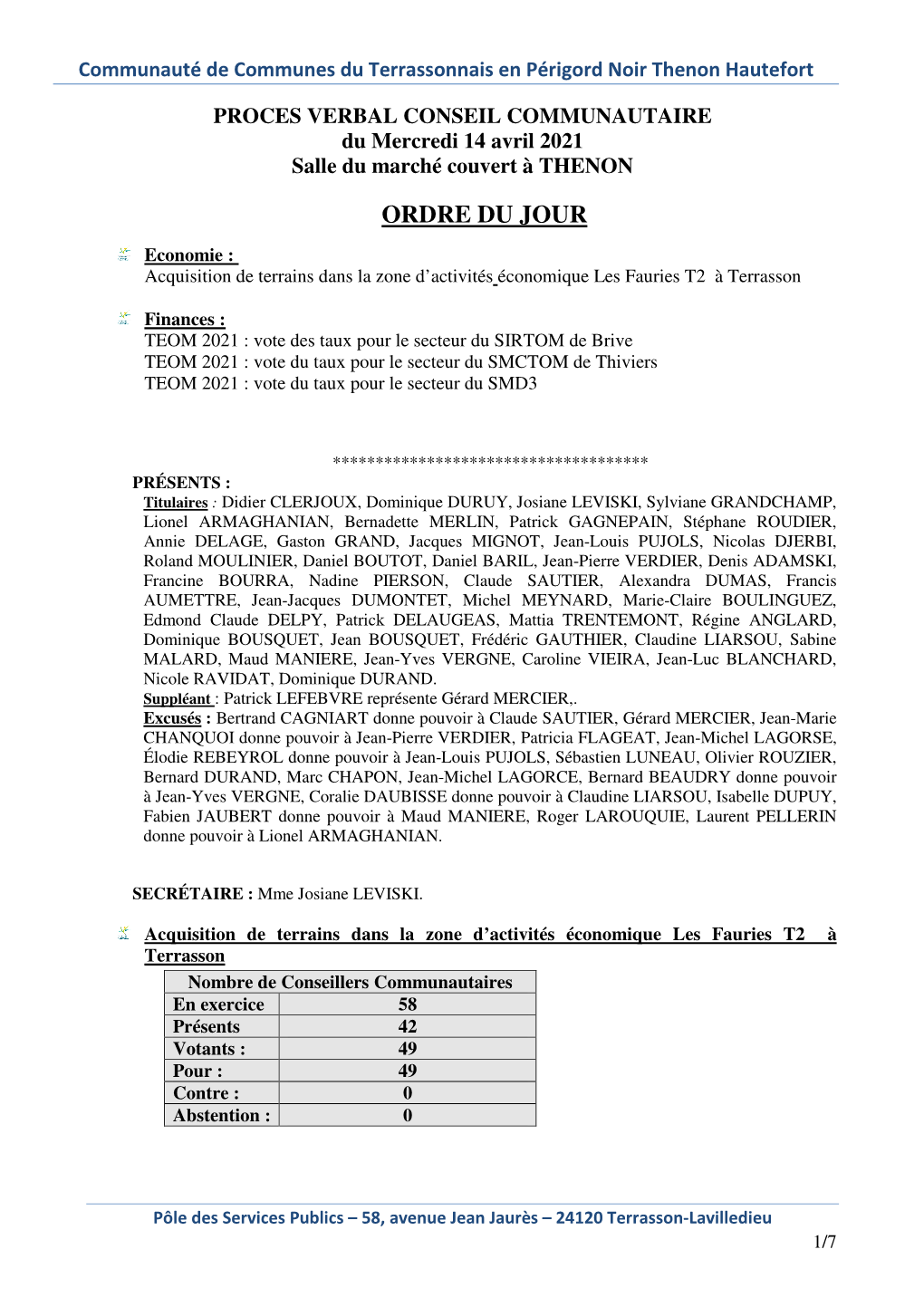 4- PROCES VERBAL Conseil Communautaire 14 Avril 2021