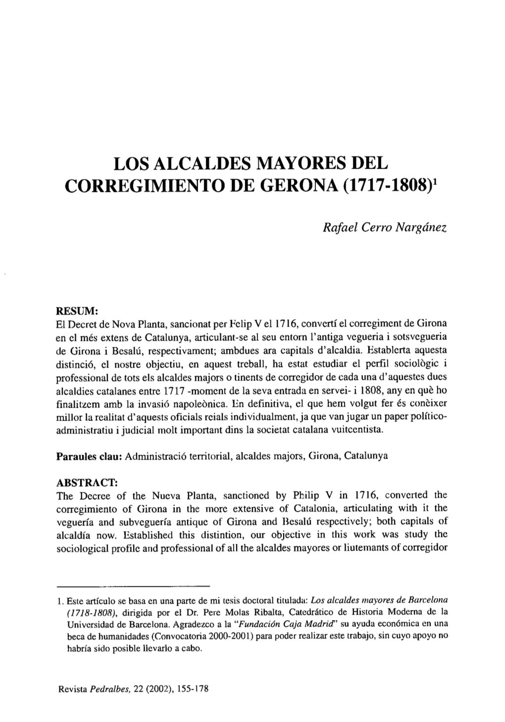 Los Alcaldes Mayores Del Corregimiento De Gerona (1717-1808)'