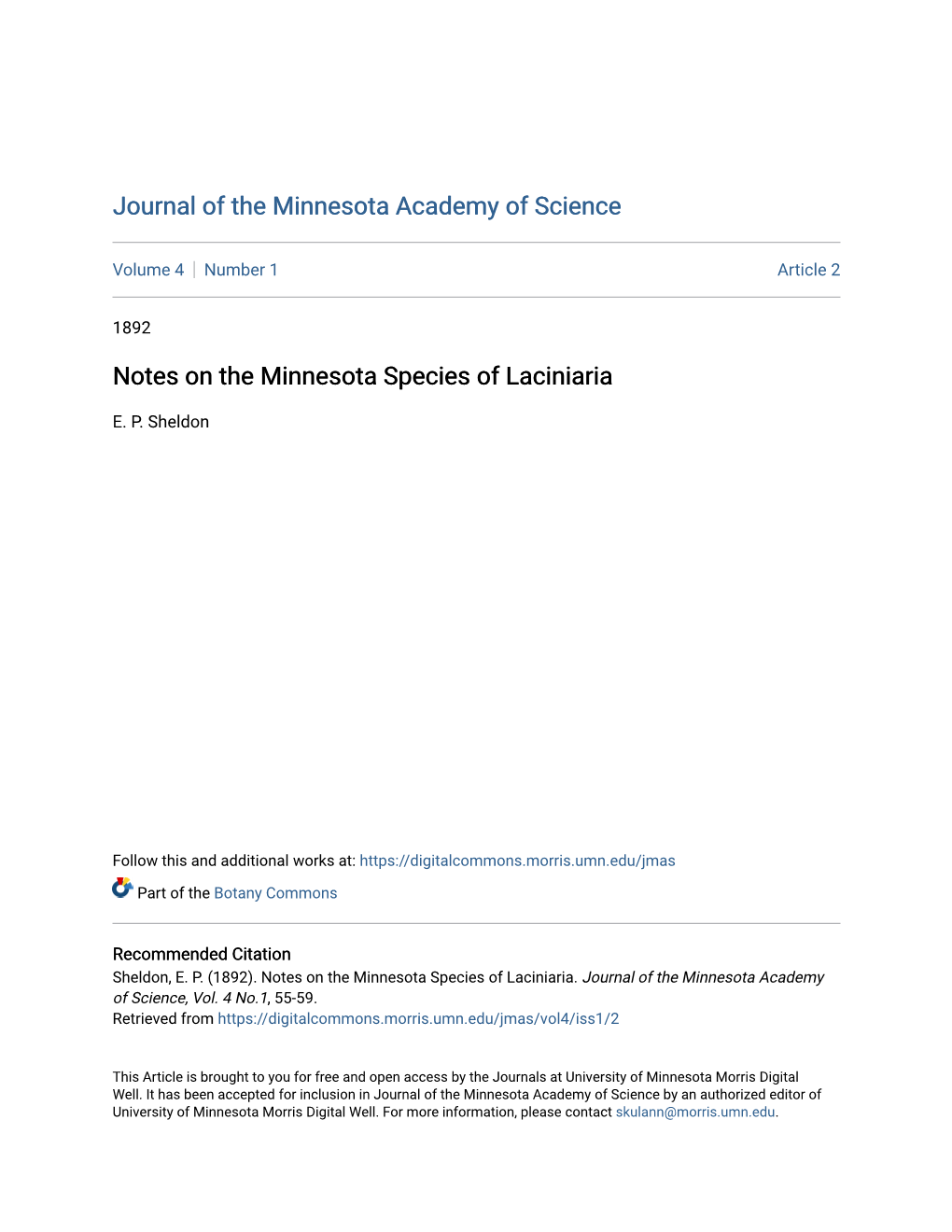 Notes on the Minnesota Species of Laciniaria