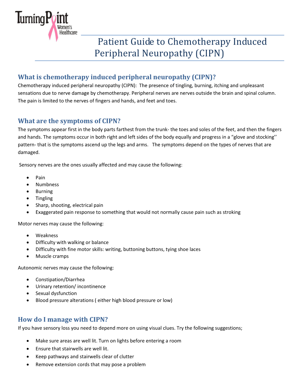 Patient Guide to Chemotherapy Induced Peripheral Neuropathy (CIPN)