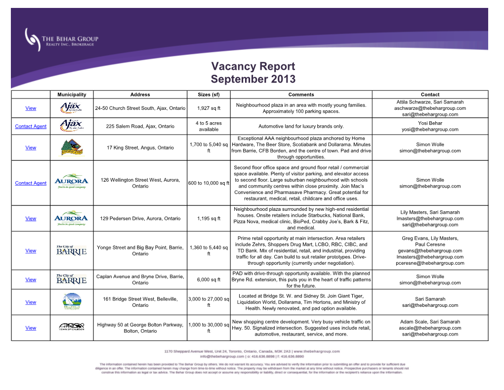 Vacancy Report September 2013