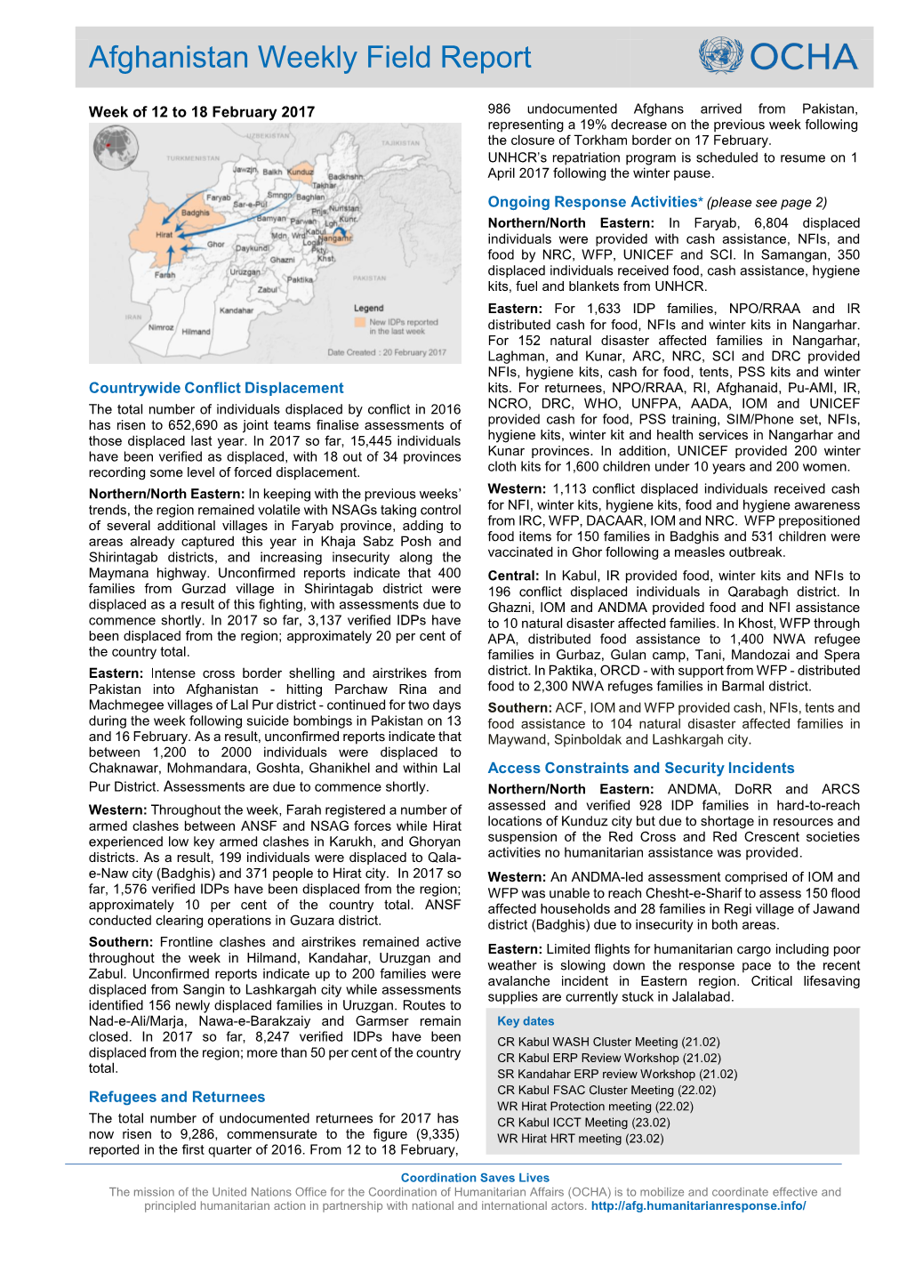 Afghanistan Weekly Field Report