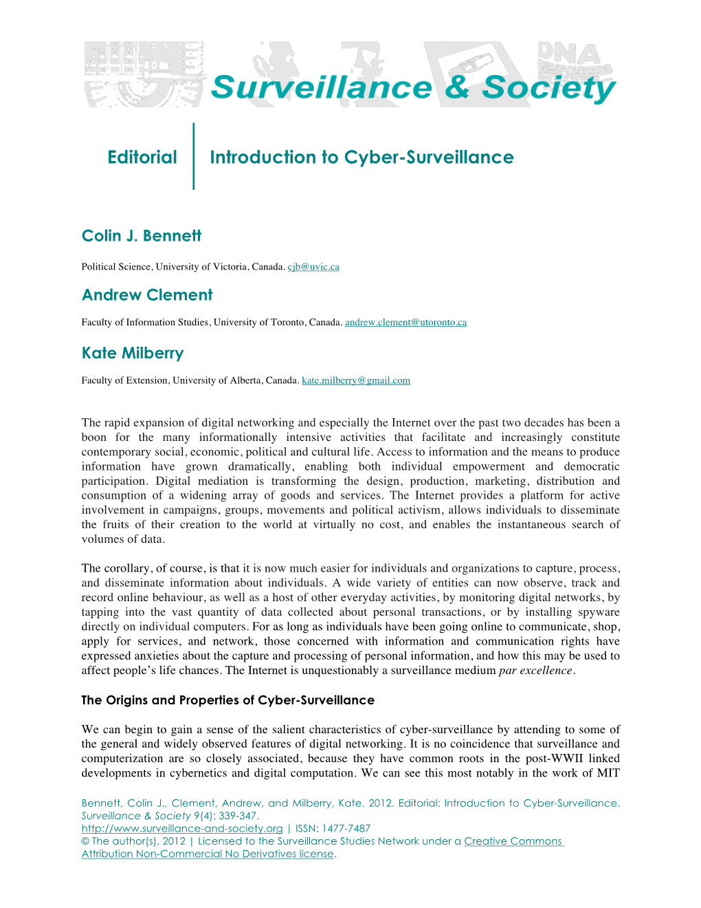 Editorial Introduction to Cyber-Surveillance