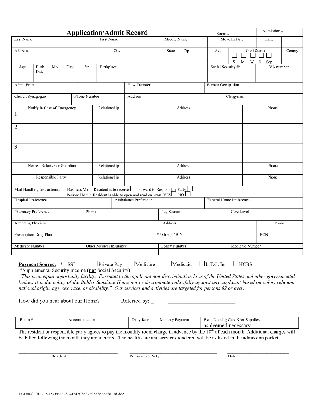 Admission and Discharge Record