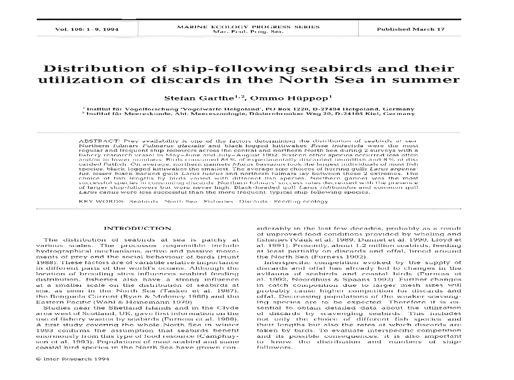 Distribution of Ship-Following Seabirds and Their Utilization of Discards in the North Sea in Summer