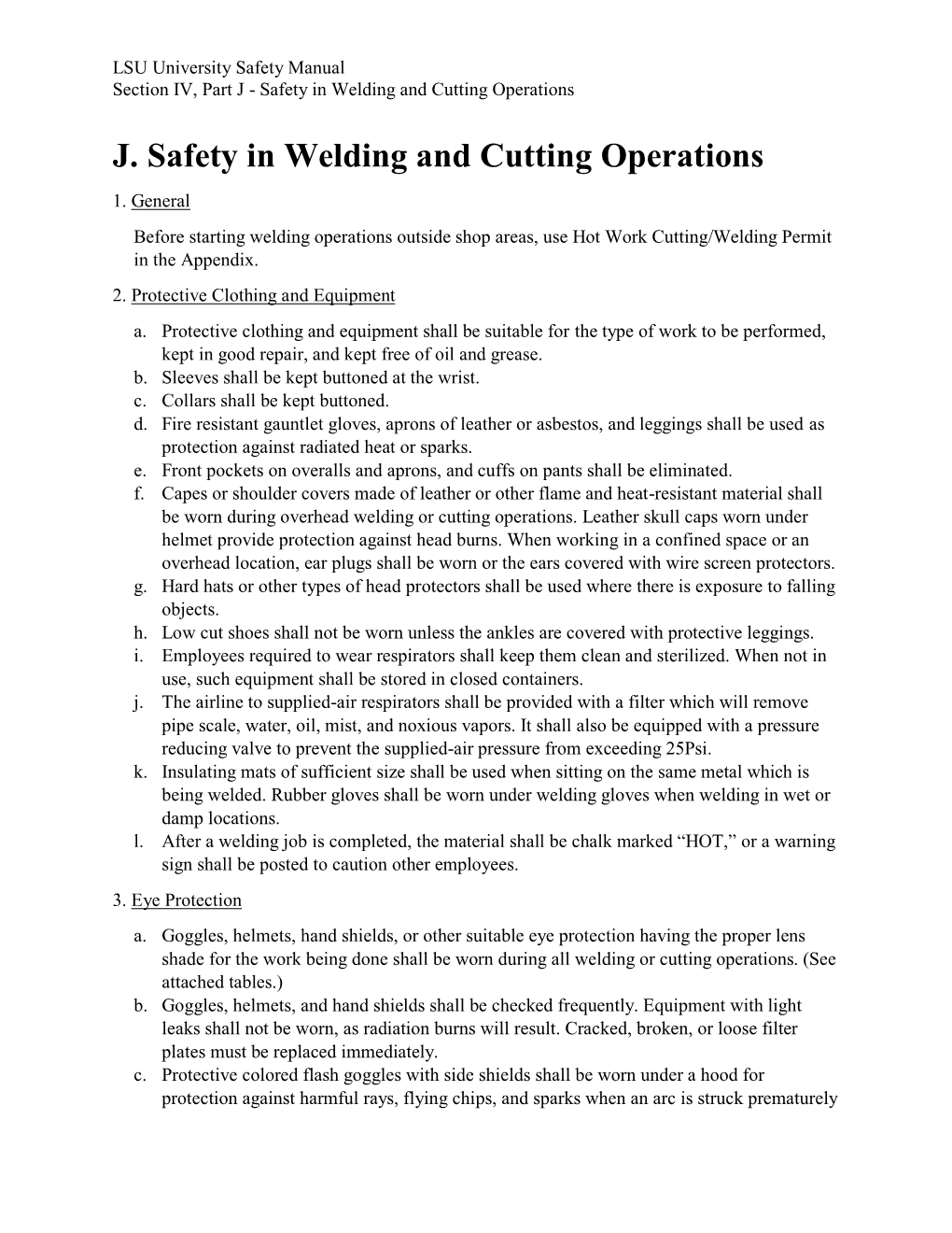 J. Safety in Welding and Cutting Operations 1