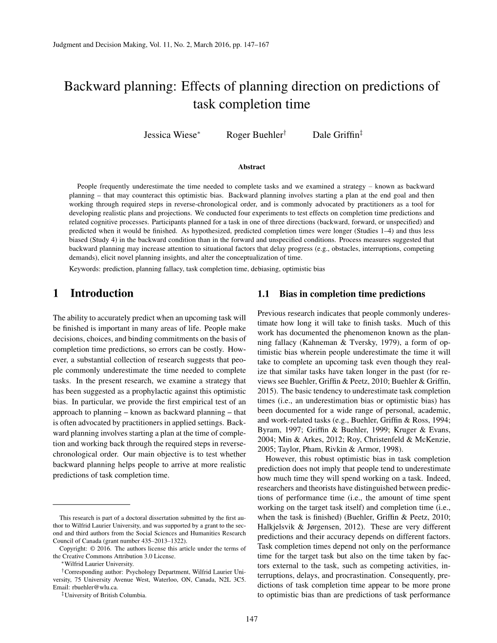 Backward Planning: Effects of Planning Direction on Predictions of Task Completion Time