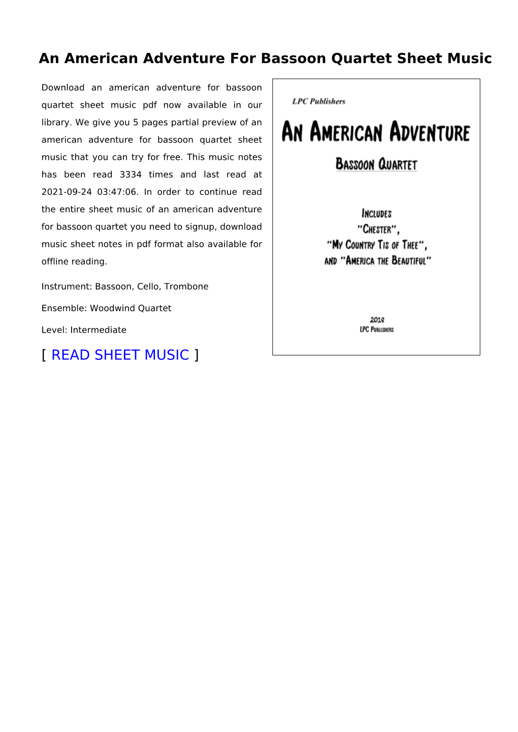 An American Adventure for Bassoon Quartet Sheet Music