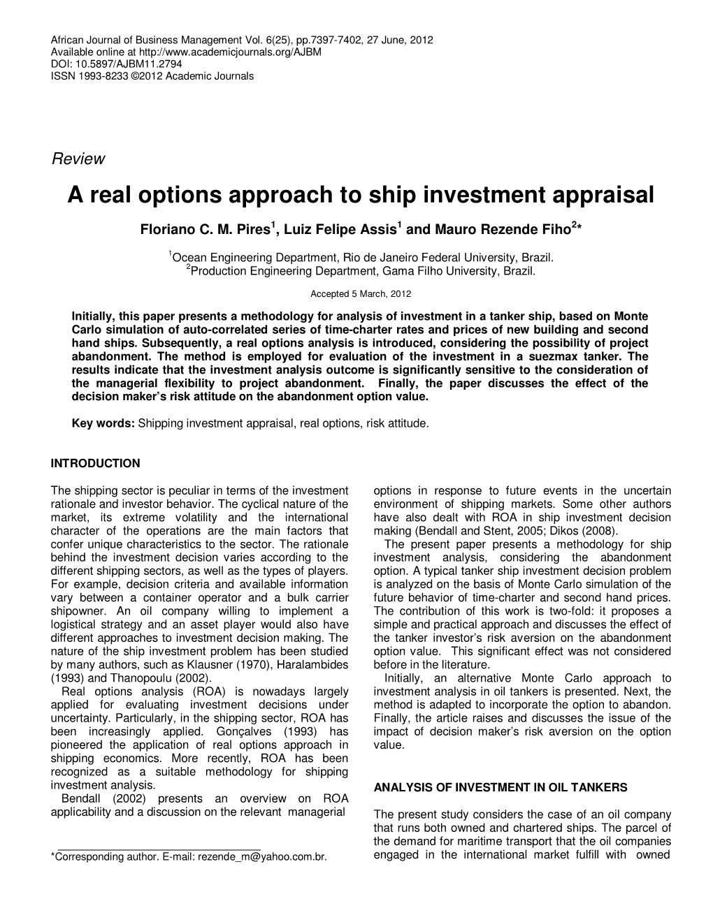 A Real Options Approach to Ship Investment Appraisal