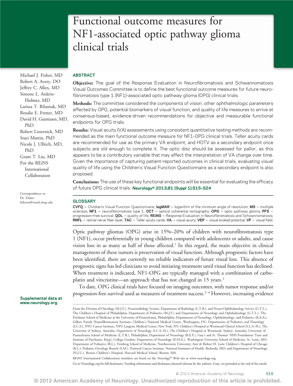 Functional Outcome Measures for NF1-Associated Optic Pathway Glioma Clinical Trials