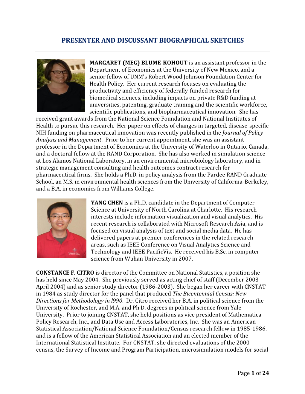 Presenter and Discussant Biographical Sketches