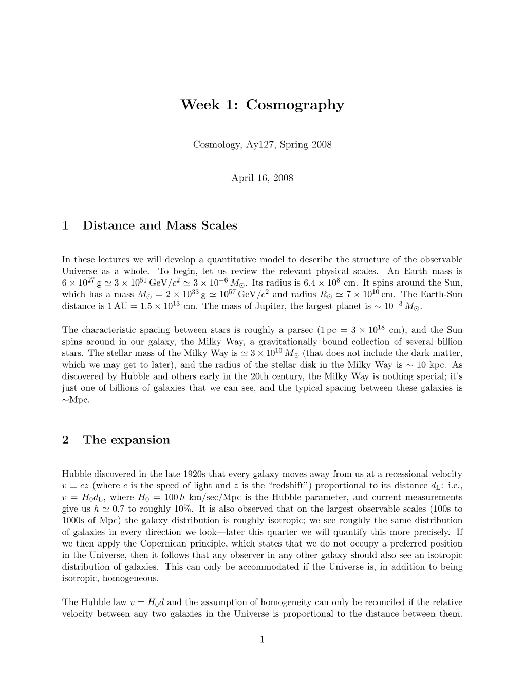 Week 1: Cosmography