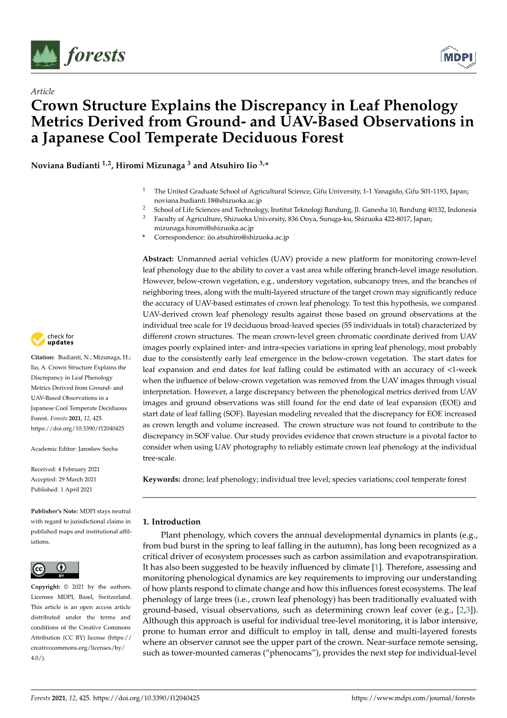 Crown Structure Explains the Discrepancy in Leaf Phenology Metrics Derived from Ground- and UAV-Based Observations in a Japanese Cool Temperate Deciduous Forest