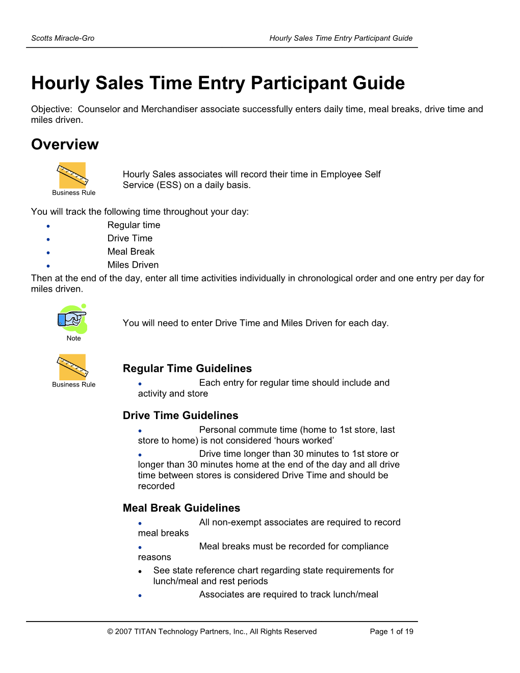 Hourly Sales Time Entry Participant Guide