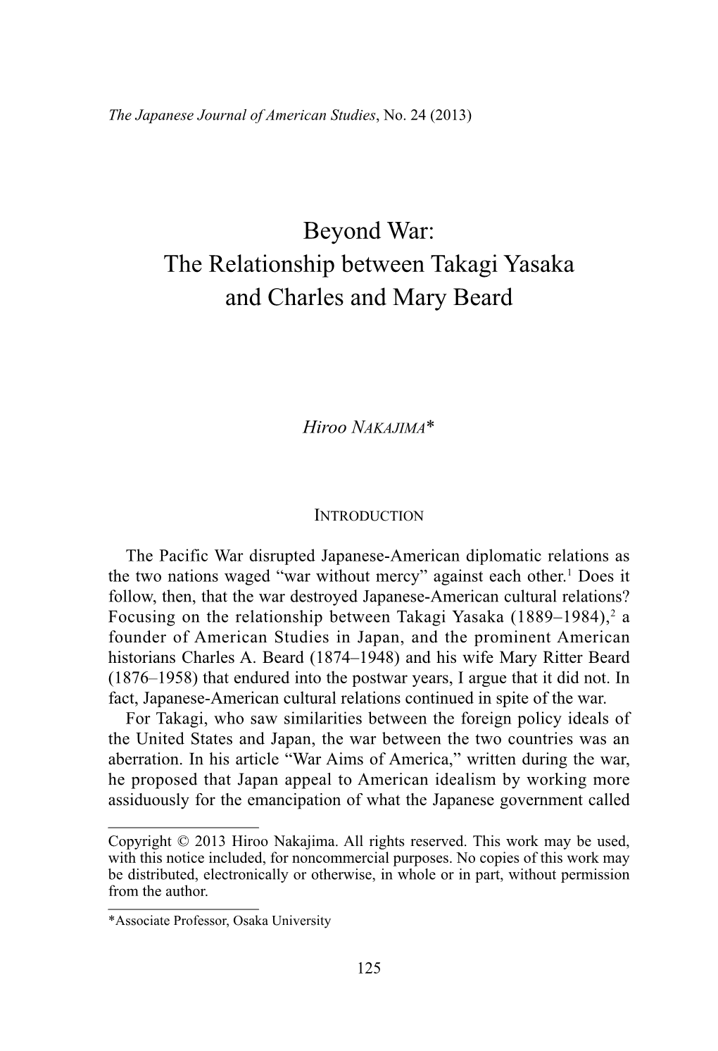 The Relationship Between Takagi Yasaka and Charles and Mary Beard