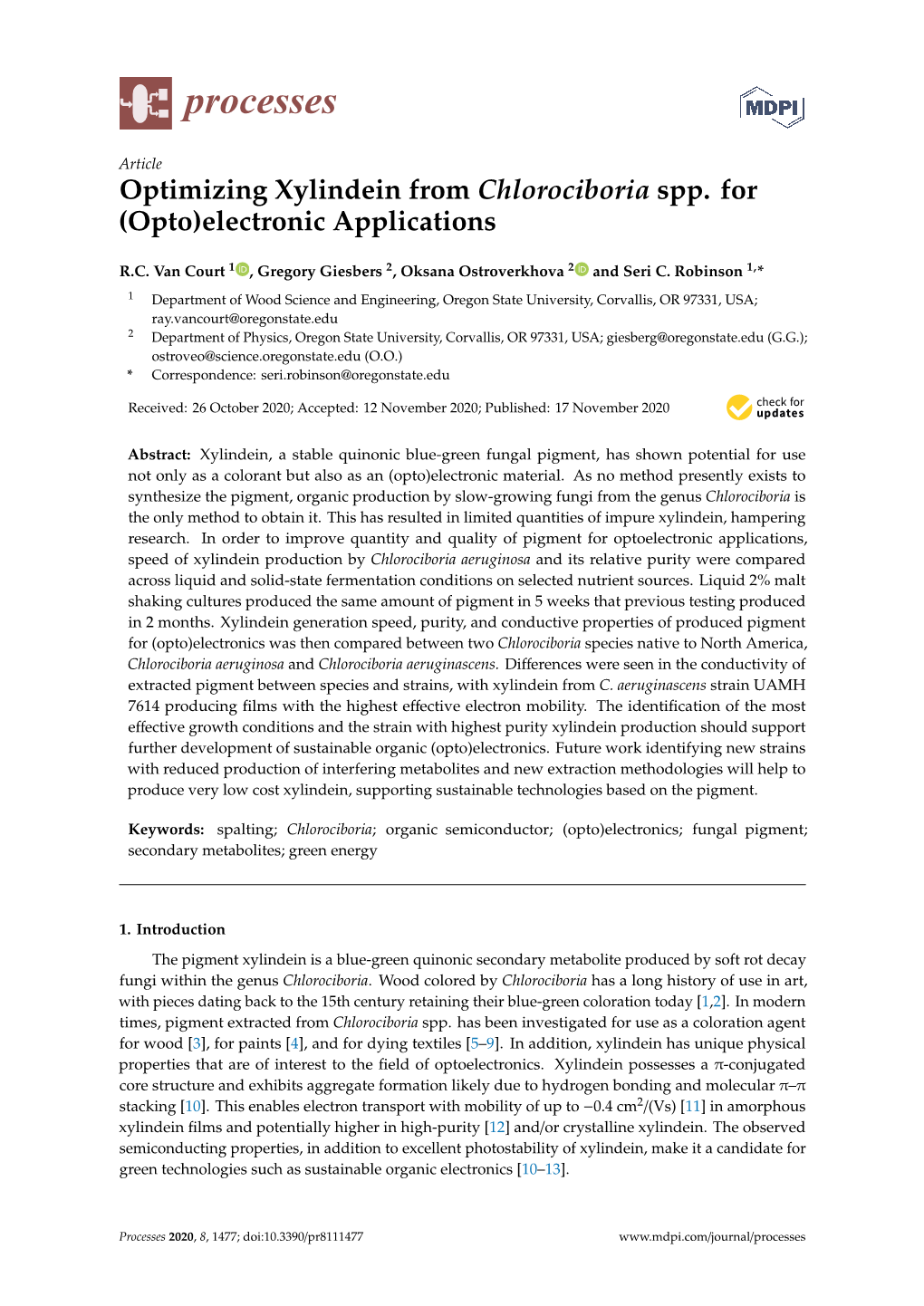 Optimizing Xylindein from Chlorociboria Spp. for (Opto)Electronic Applications