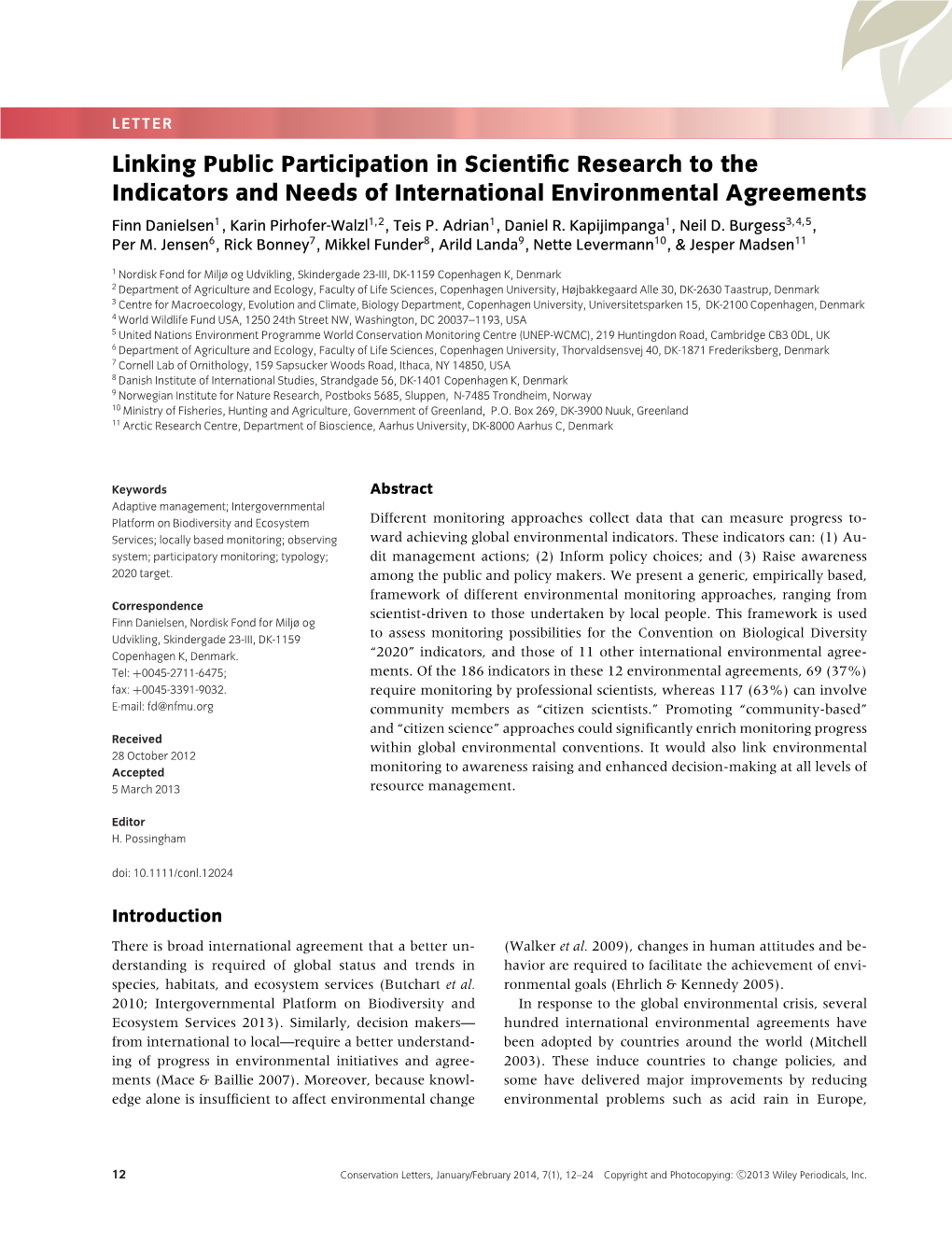 Linking Public Participation in Scientific Research to the Indicators