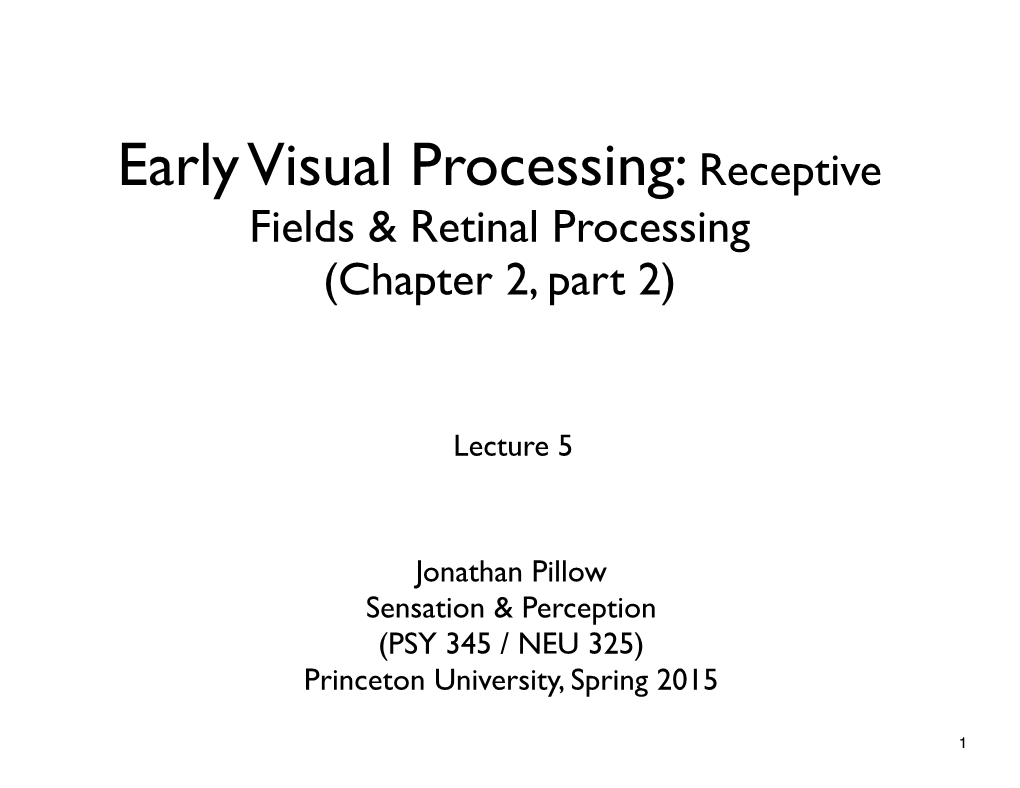Early Visual Processing: Receptive Fields & Retinal Processing (Chapter 2, Part 2)