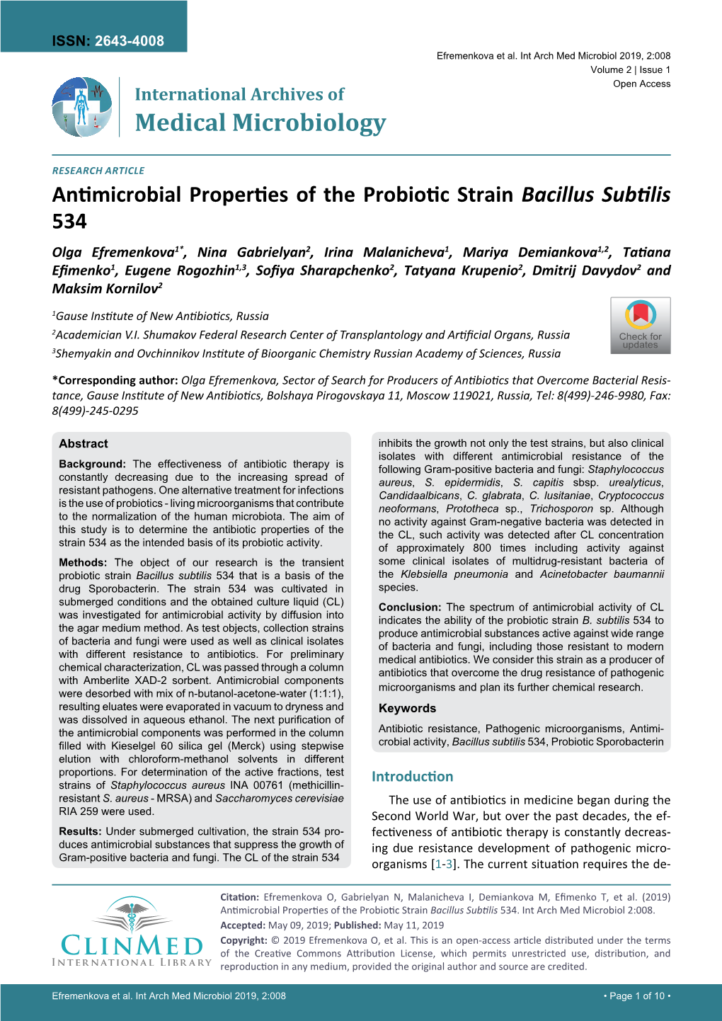 Antimicrobial Properties of the Probiotic Strain Bacillus Subfilis