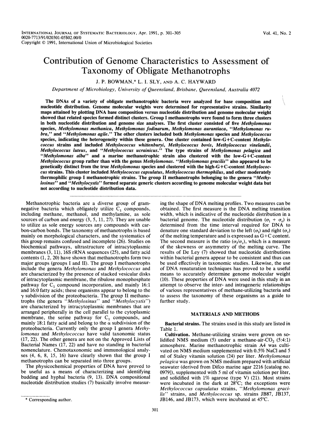 Contribution of Genome Characteristics to Assessment of Taxonomy of Obligate Methanotrophs J