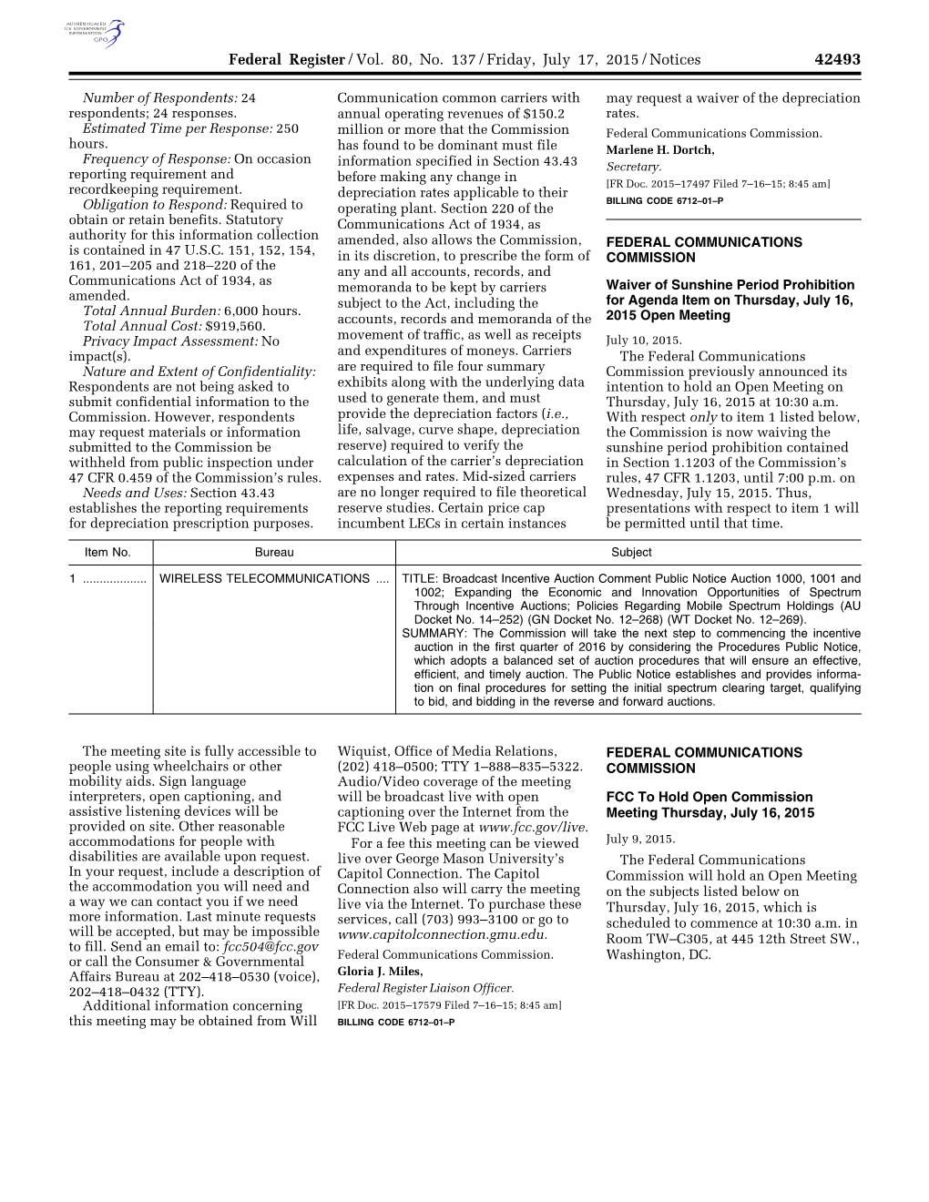 Federal Register/Vol. 80, No. 137/Friday, July 17, 2015/Notices