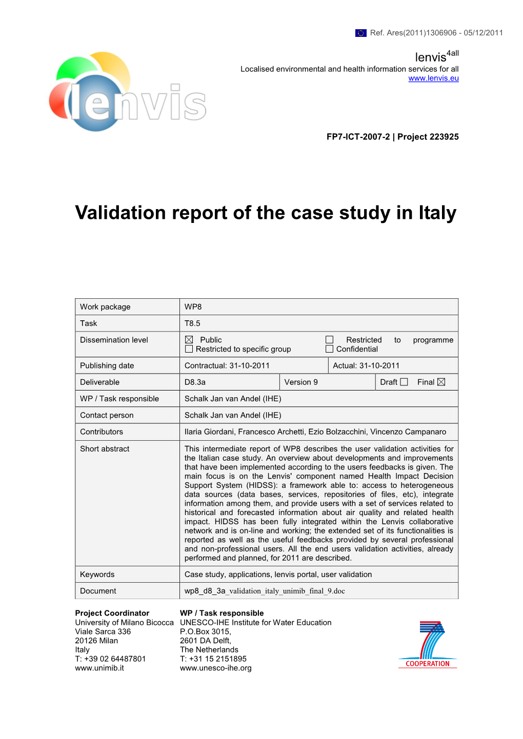 Validation Italy Final Report