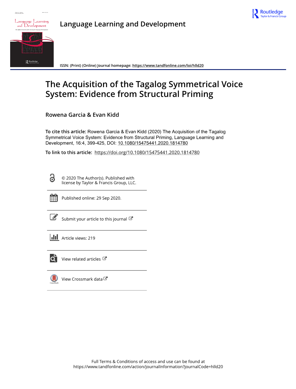 The Acquisition of the Tagalog Symmetrical Voice System: Evidence from Structural Priming