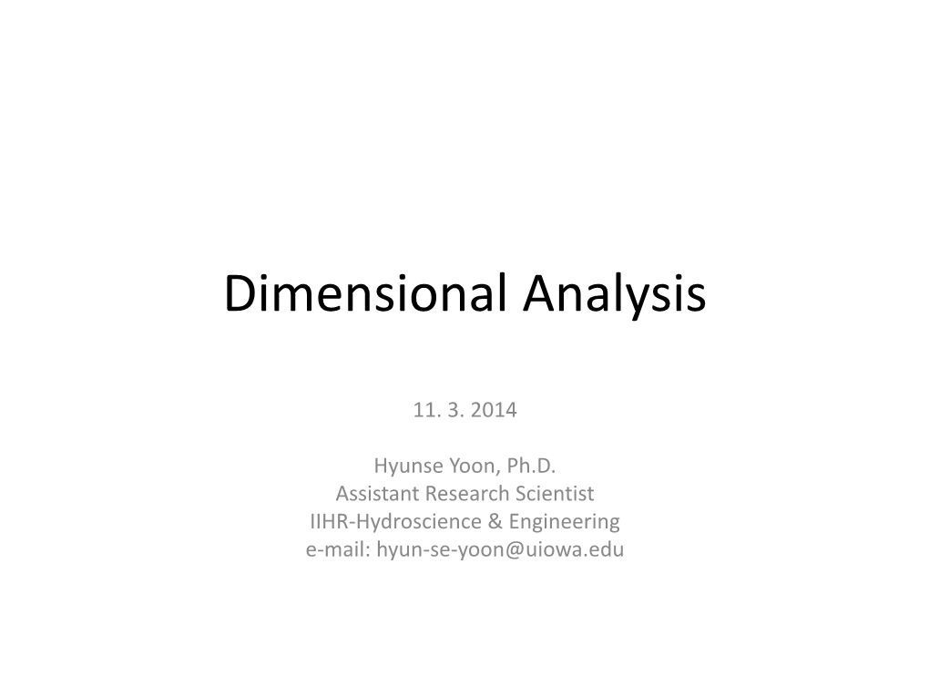 Dimensional Analysis