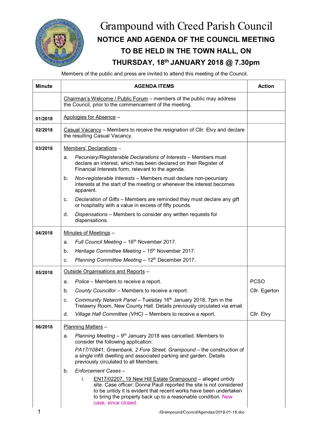 Gwc Agenda 2018-01-18