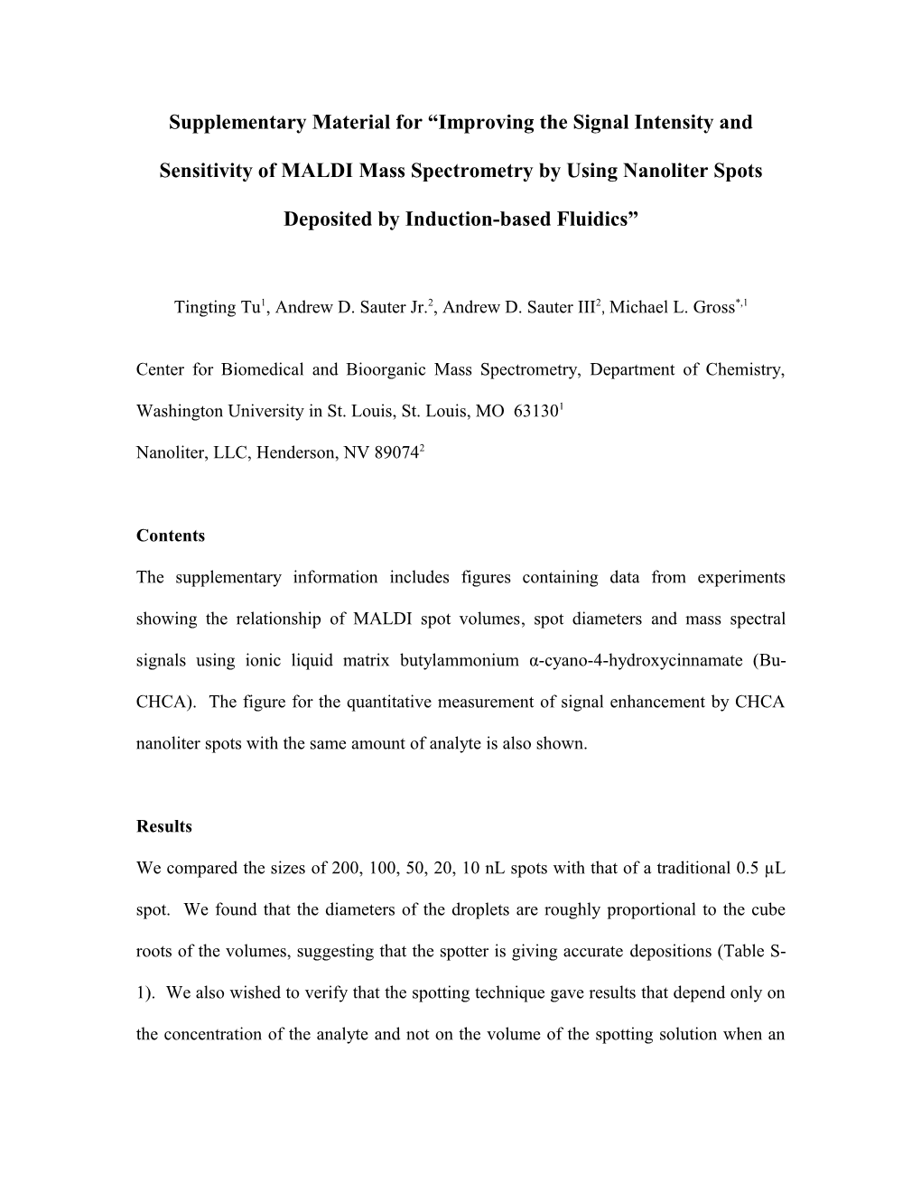 Supplementary Material to the Article Entitled Improving the Signal Intensity and Sensitivity