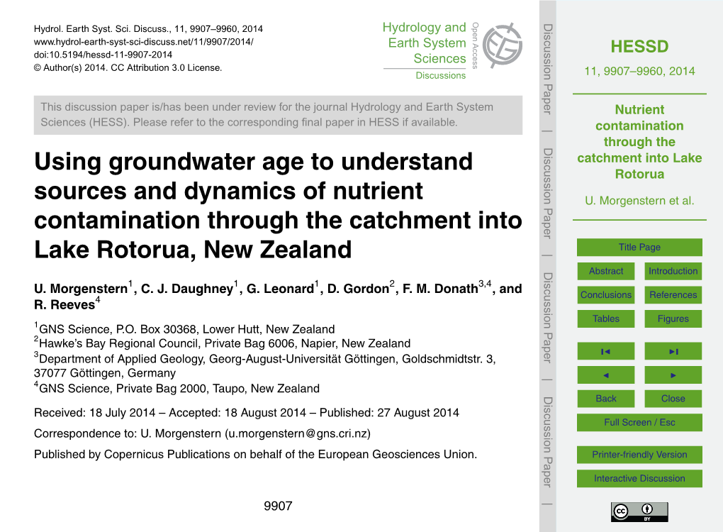 Nutrient Contamination Through the Catchment Into Lake Rotorua