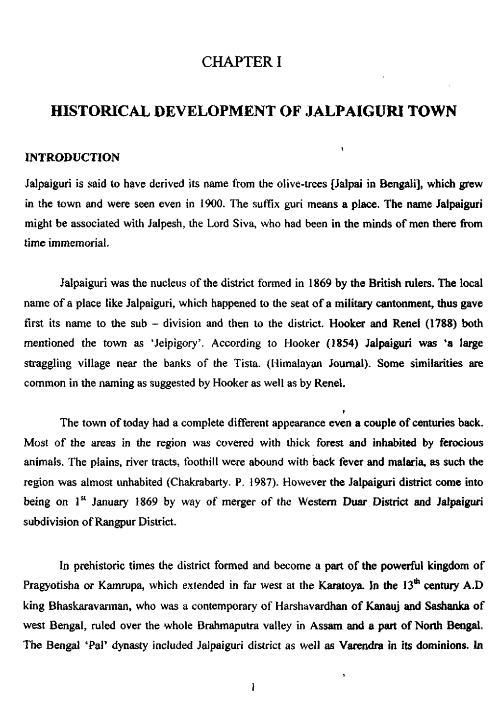 Chapter I Historical Development of Jalpaiguri Town