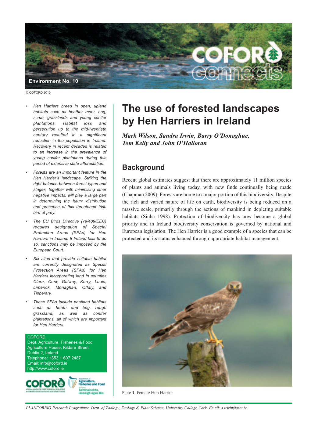 The Use of Forested Landscapes by Hen Harriers in Ireland