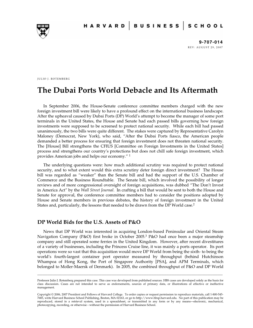 The Dubai Ports World Debacle and Its Aftermath