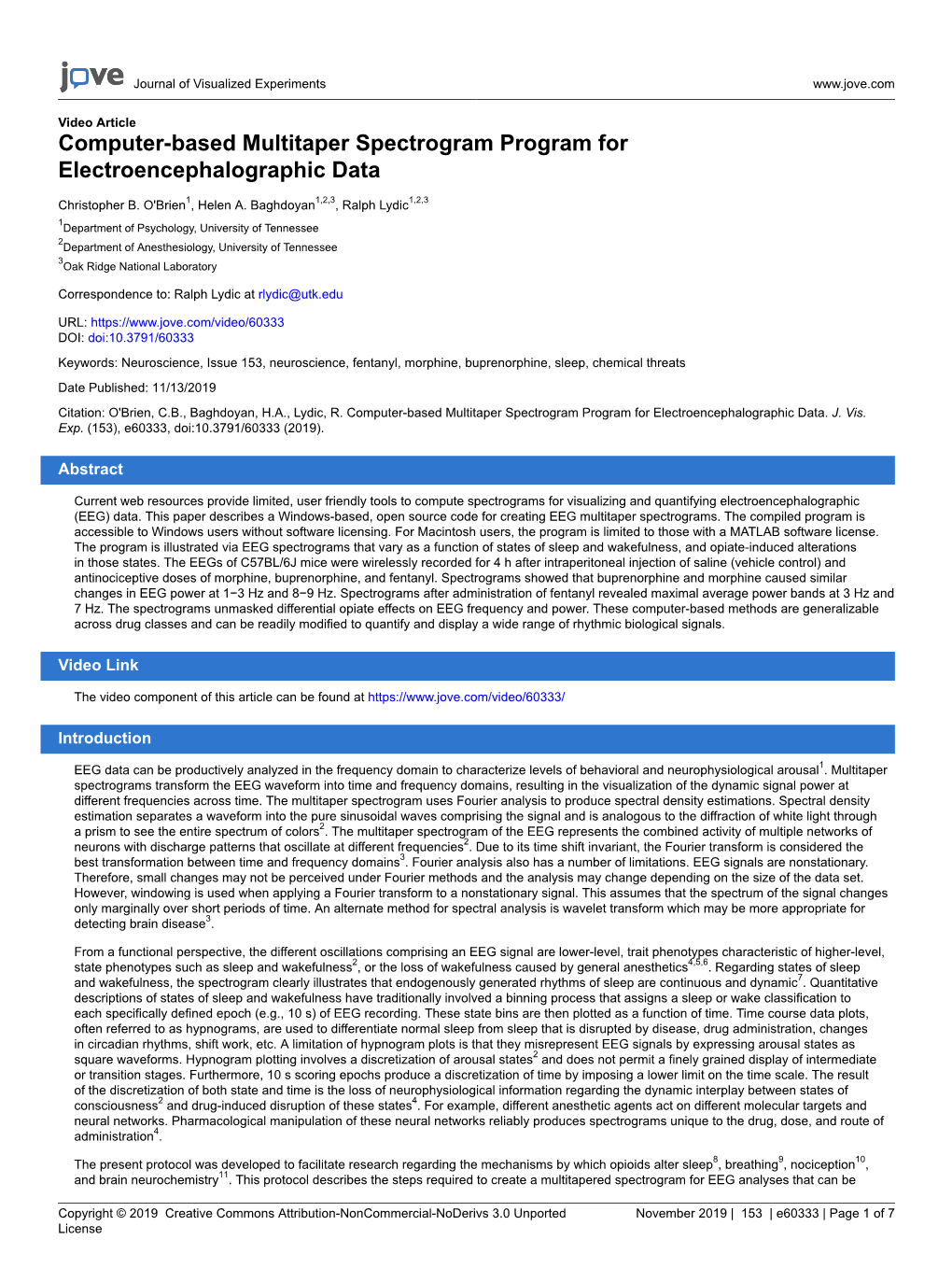 Computer-Based Multitaper Spectrogram Program for Electroencephalographic Data