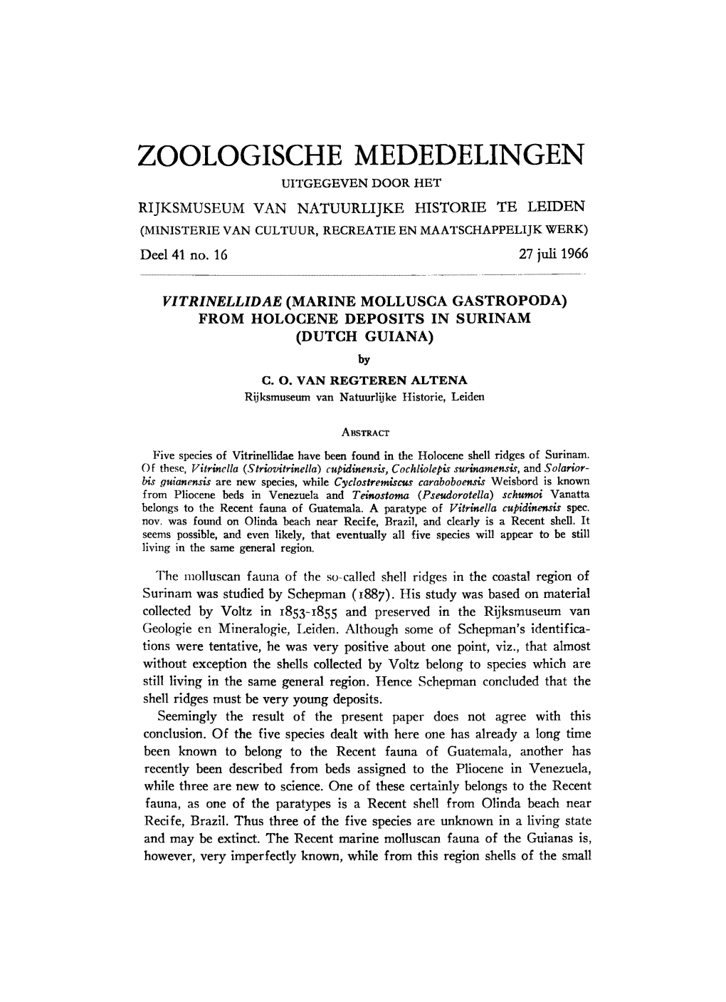 Zoologische Mededelingen Uitgegeven Door Het Rijksmuseum Van Natuurlijke Historie Te Leiden