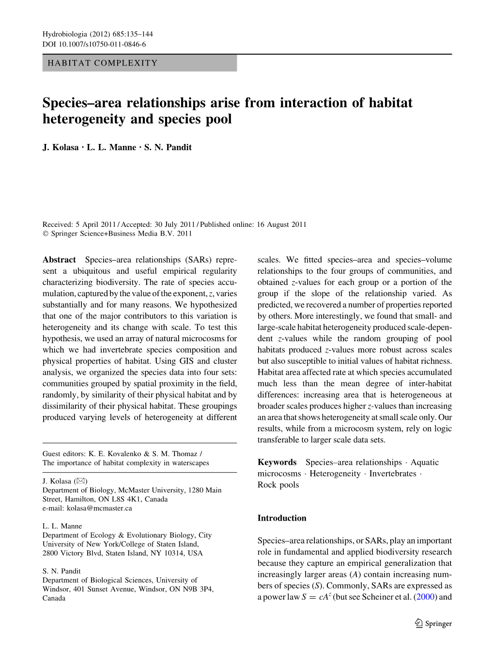 Species–Area Relationships Arise from Interaction of Habitat Heterogeneity and Species Pool
