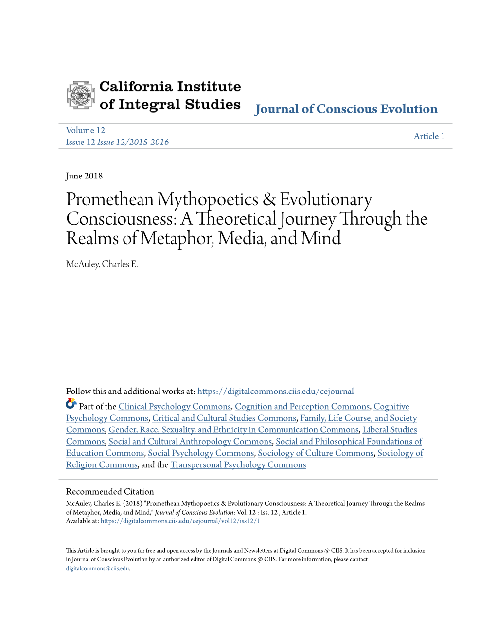 Promethean Mythopoetics & Evolutionary Consciousness: A