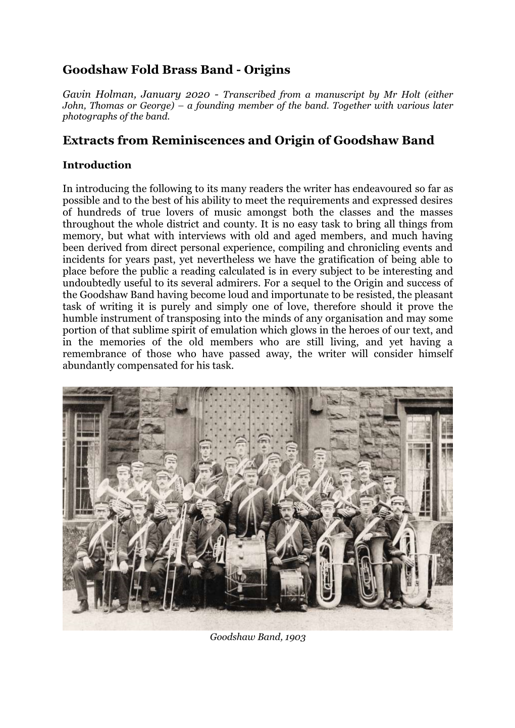 Goodshaw Fold Brass Band - Origins