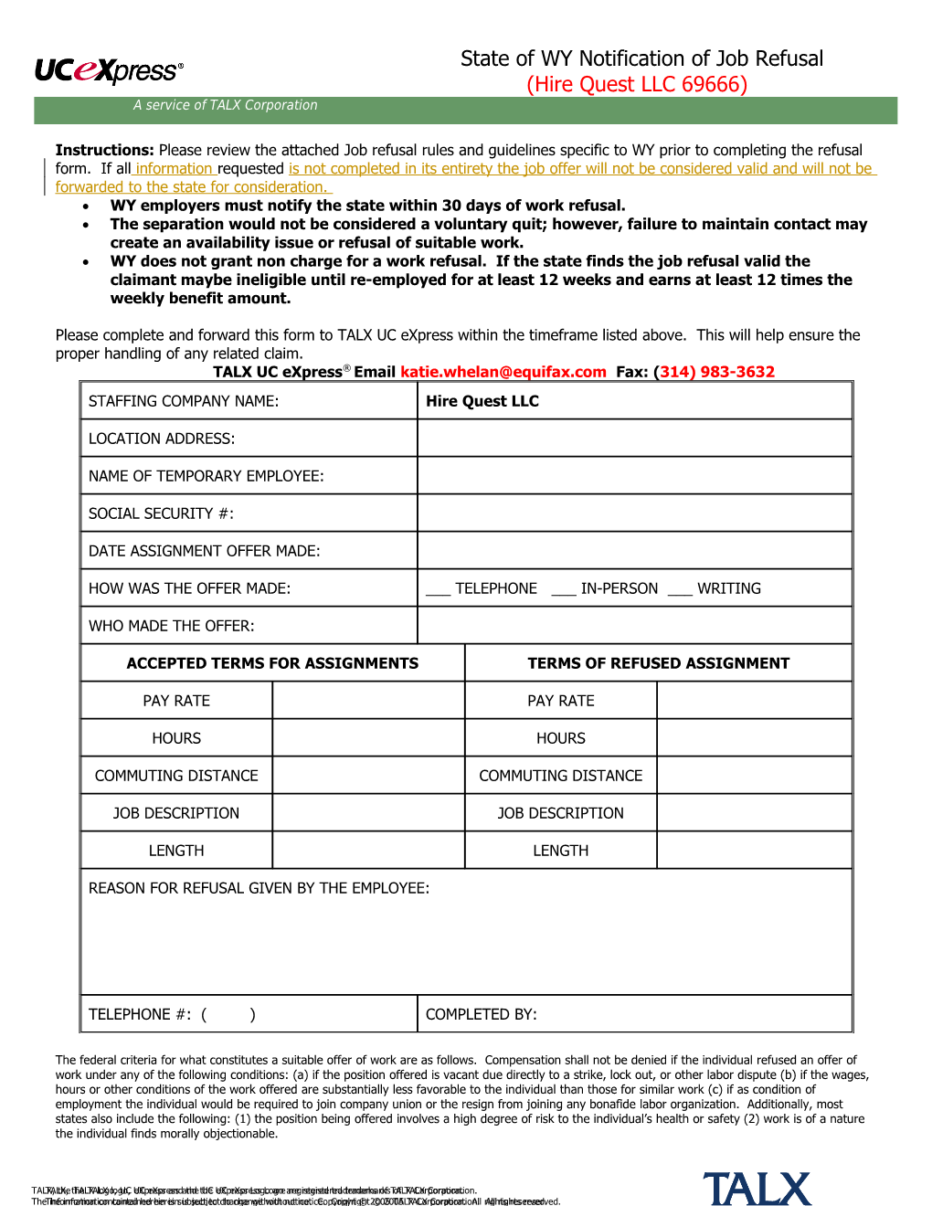 Notification of Assignment Refusal