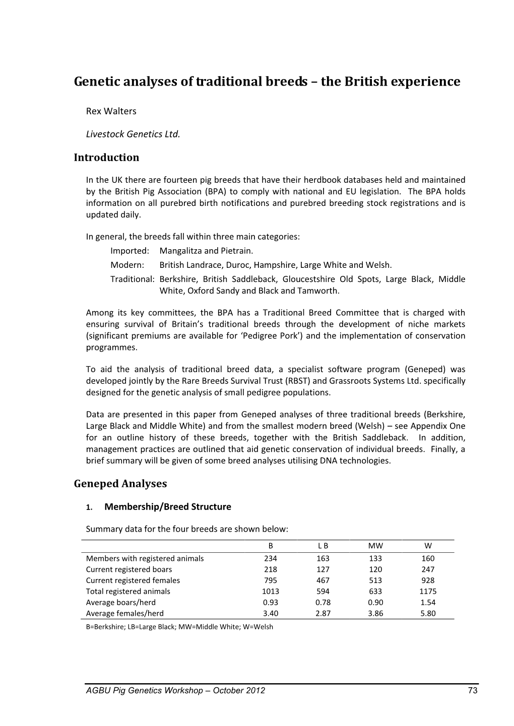 Large Black Geneped Analysis