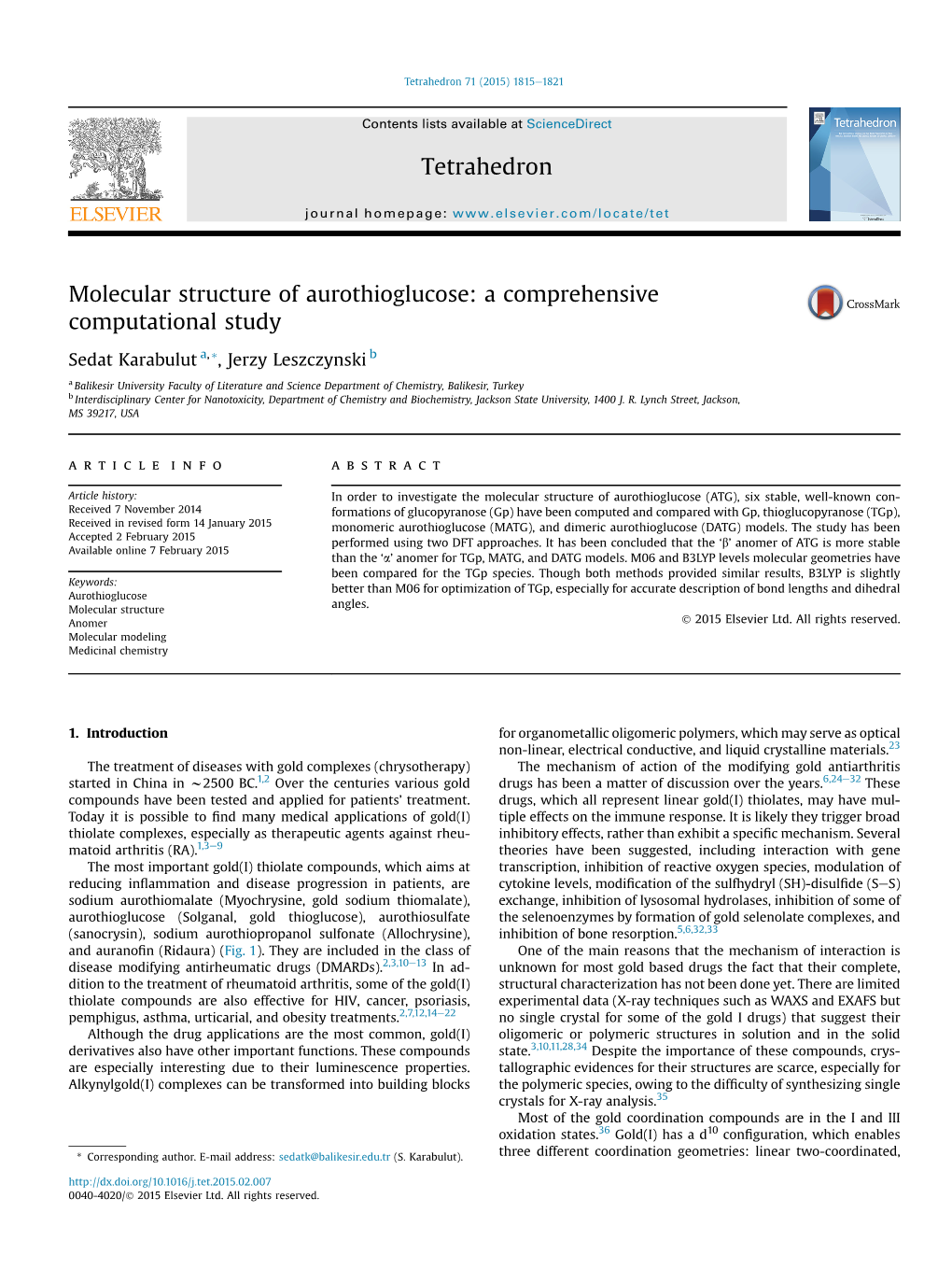 Molecular Structure of Aurothioglucose: a Comprehensive Computational Study