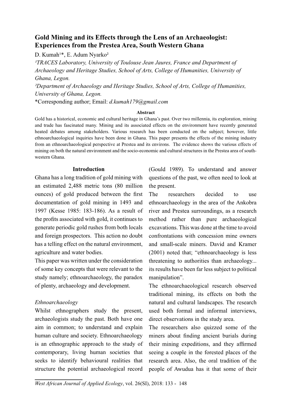 Gold Mining and Its Effects Through the Lens of an Archaeologist: Experiences from the Prestea Area, South Western Ghana D