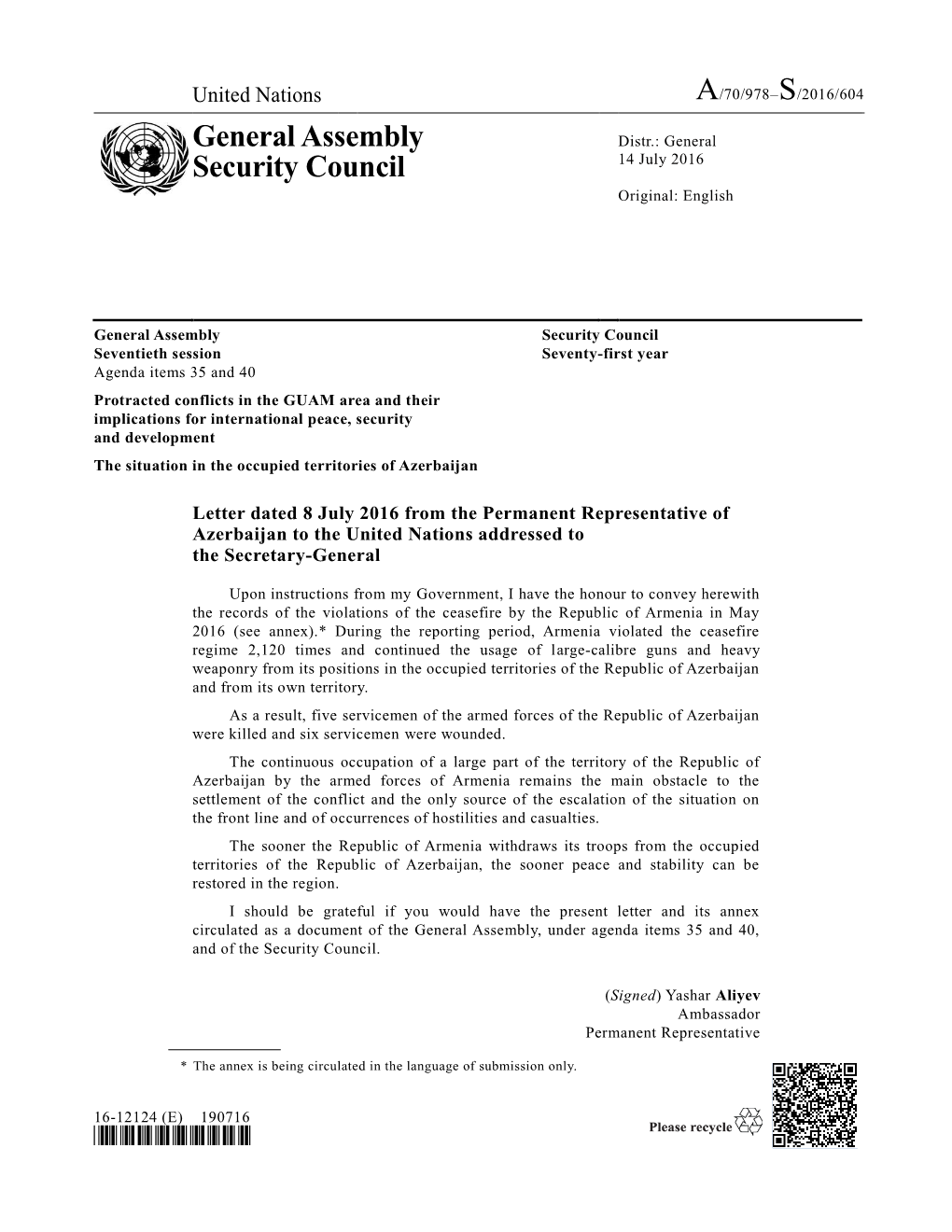 General Assembly Security Council Seventieth Session Seventy-First Year Agenda Items 35 and 40