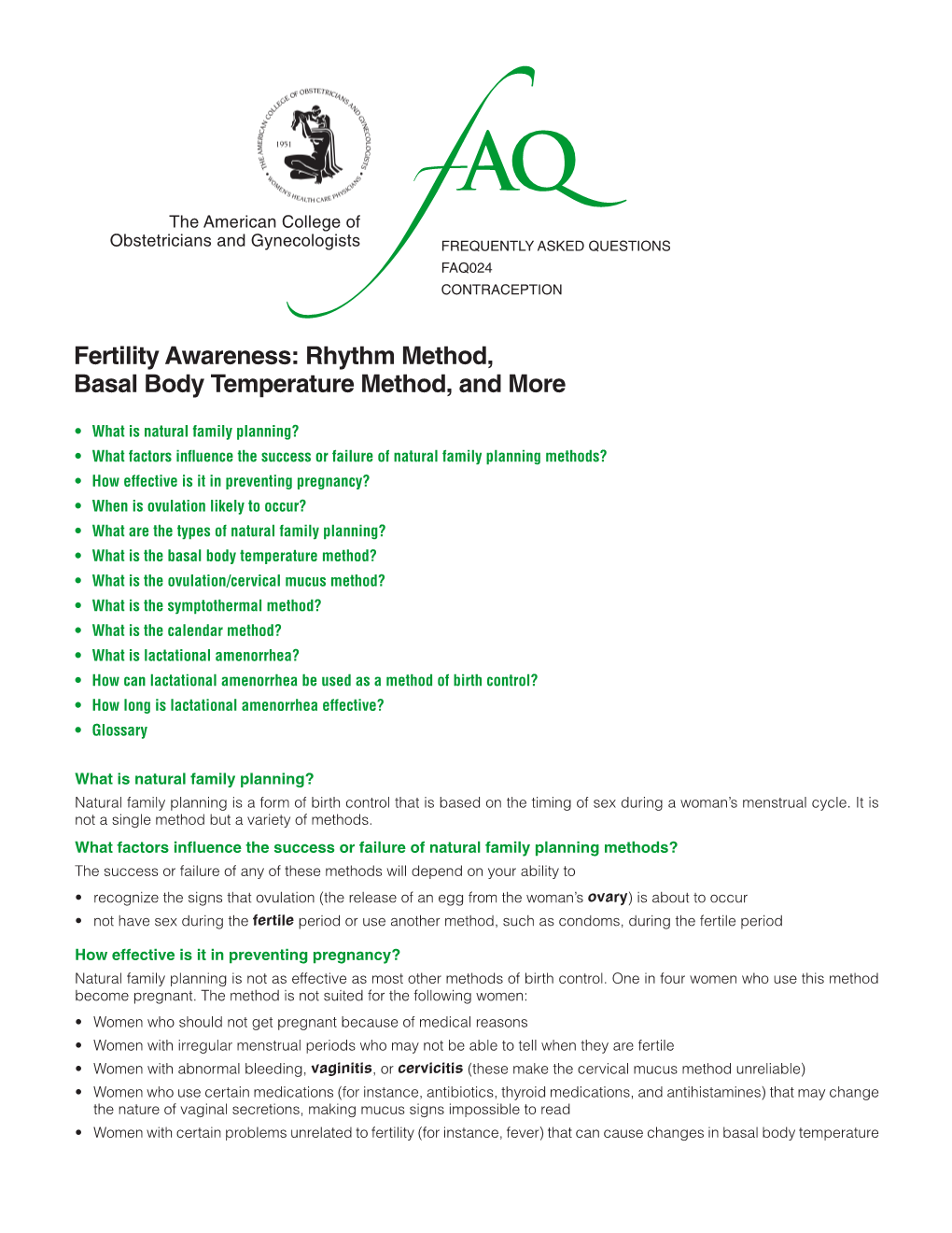 Fertility Awareness: Rhythm Method, Basal Body Temperature Method, and More