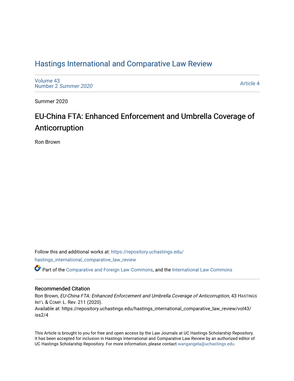 EU-China FTA: Enhanced Enforcement and Umbrella Coverage of Anticorruption