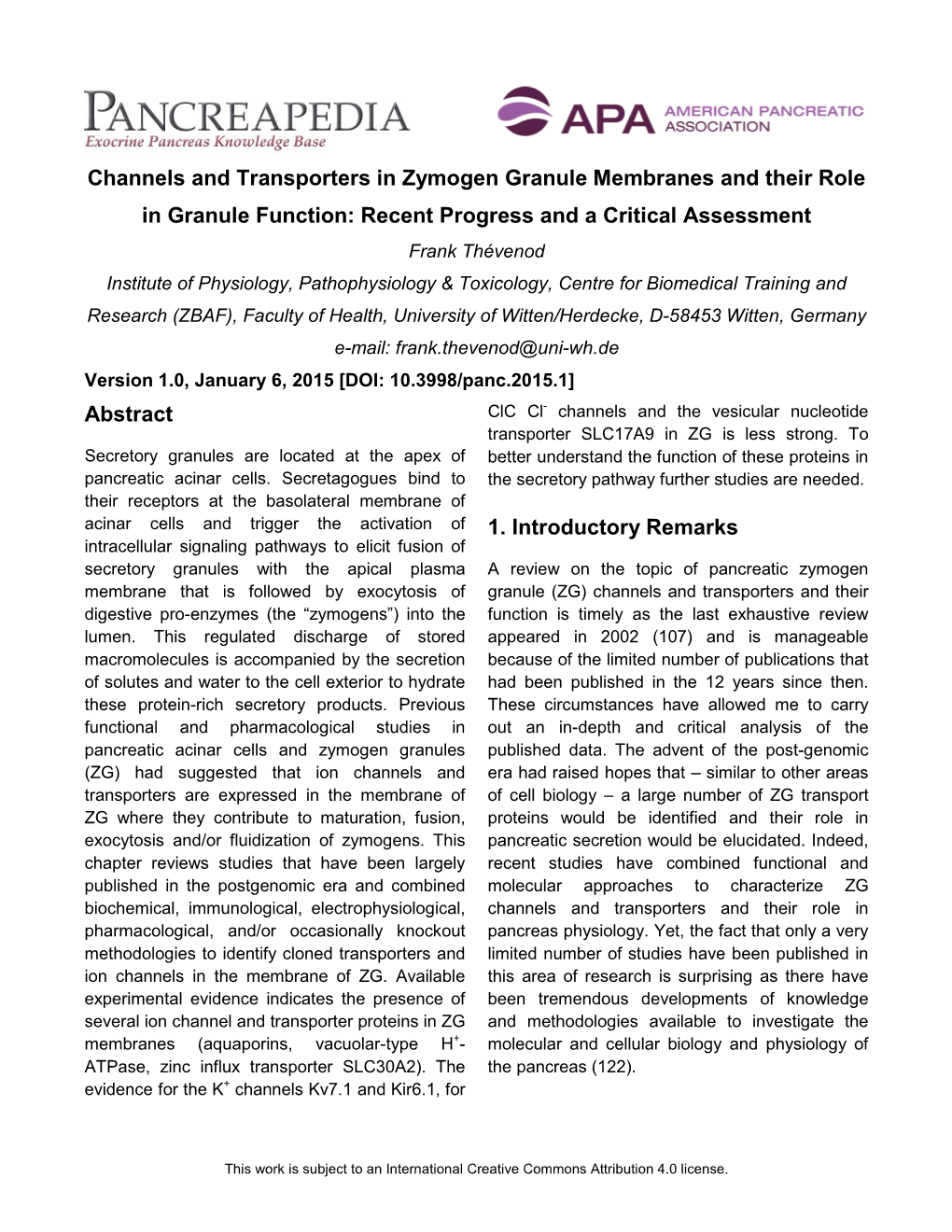 Channels and Transporters in Zymogen Granule